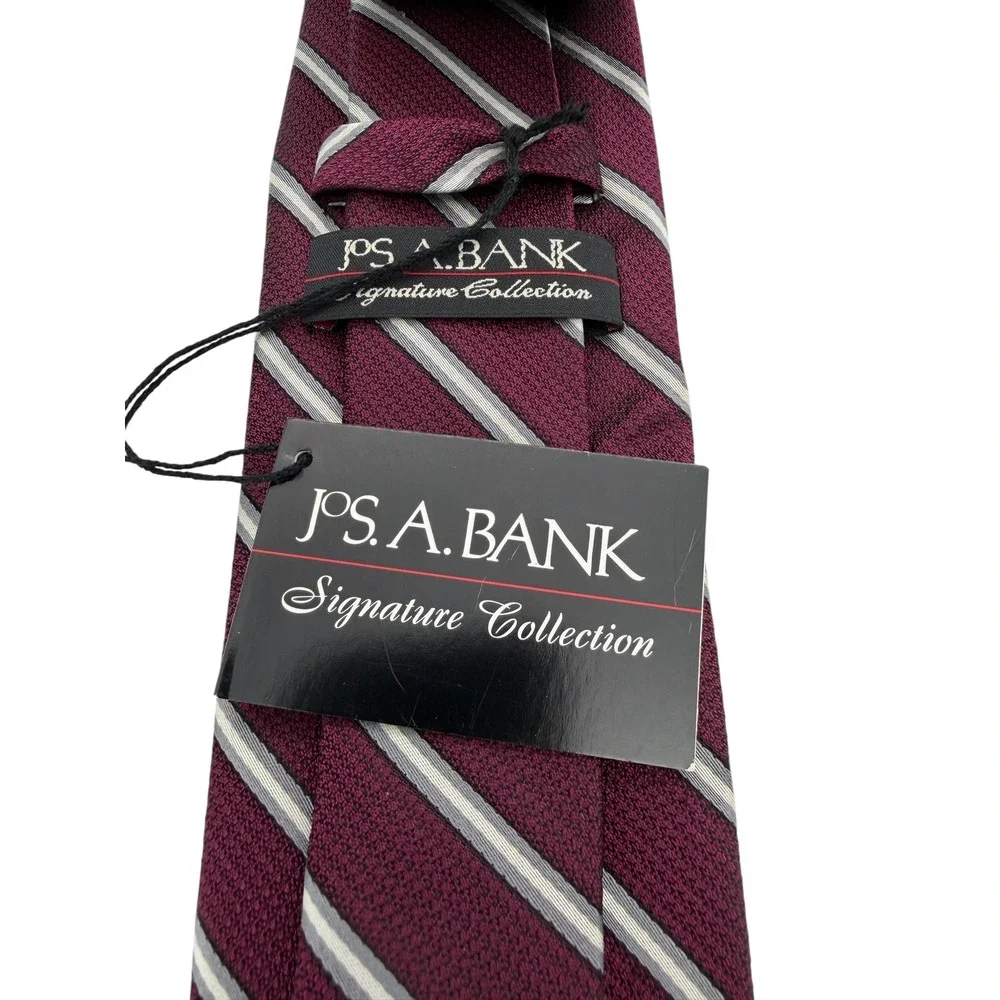 Jos A Bank Signature Collection Silk Tie Burgundy Silver Striped Long (TG10) NWT